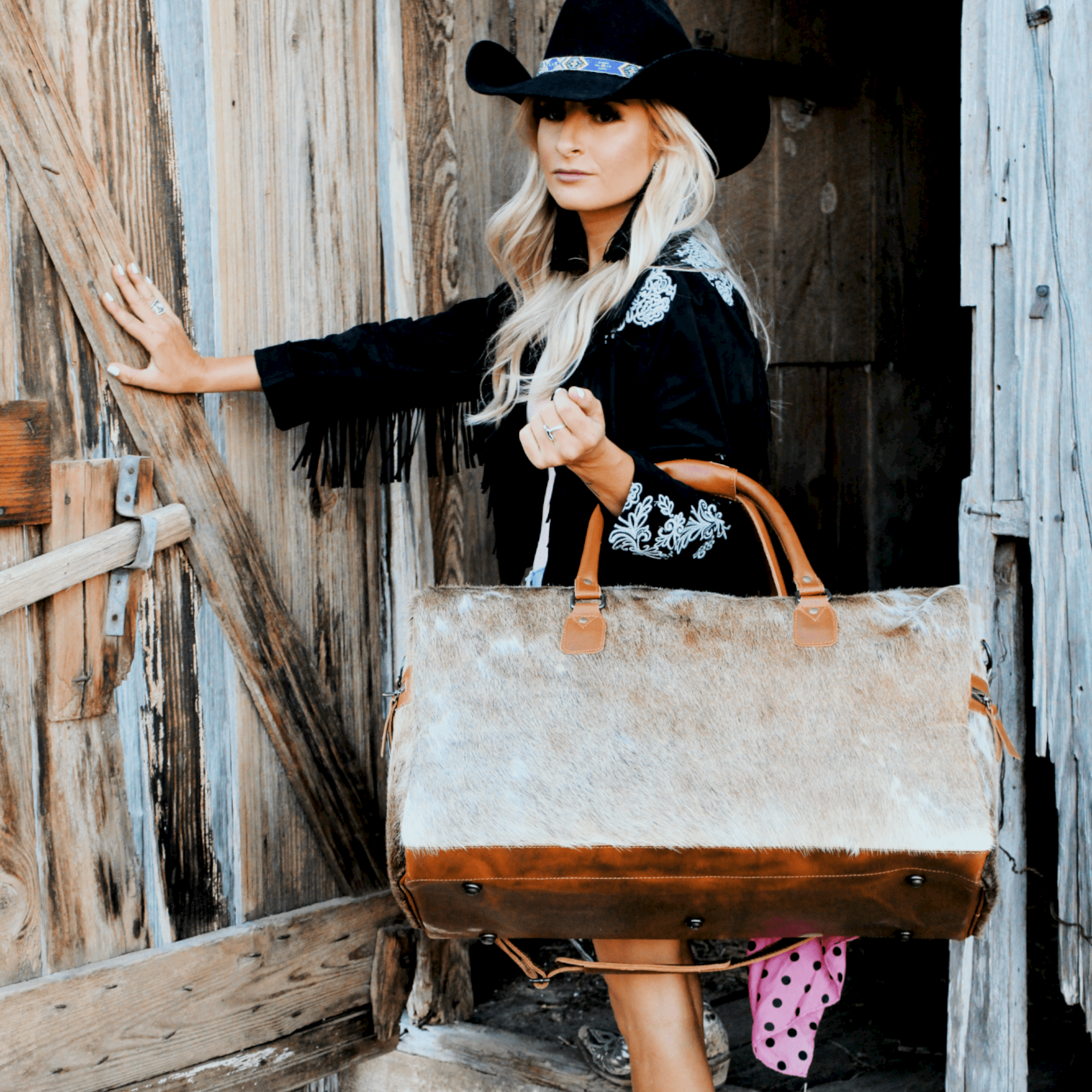 The Highlands Large Genuine Cowhide Weekender Duffel - Ranch Junkie Mercantile LLC